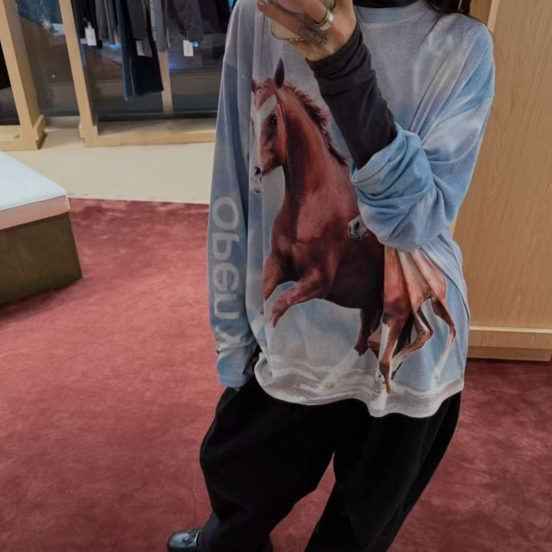 Aespa Karina & IVE  inspired horse print long sleeve tshirt