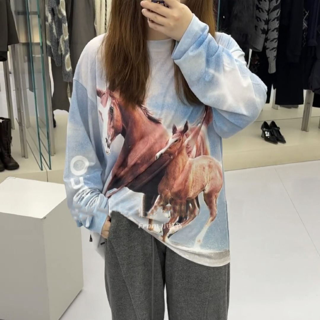 Aespa Karina & IVE  inspired horse print long sleeve tshirt