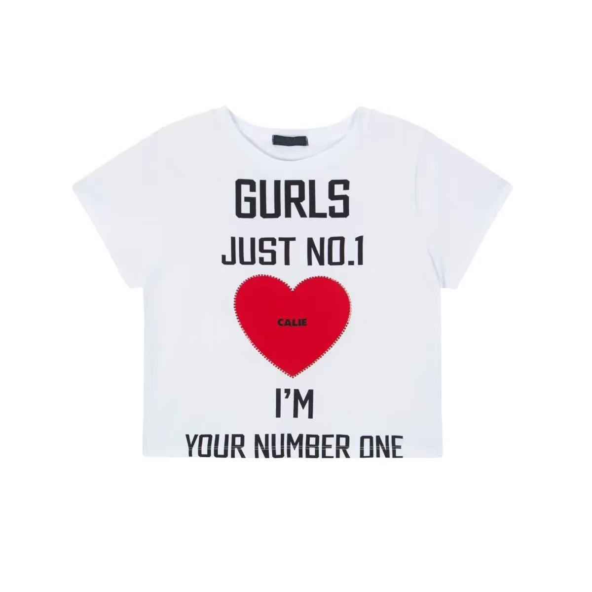 Aespa Karina Inspired GURLS JUST NO.1 Heart Print Short Sleeve Tee