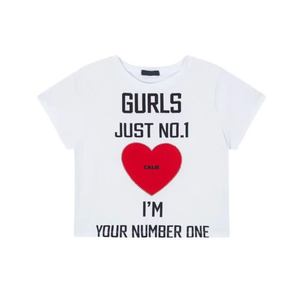 Aespa Karina Inspired GURLS JUST NO.1 Heart Print Short Sleeve Tee