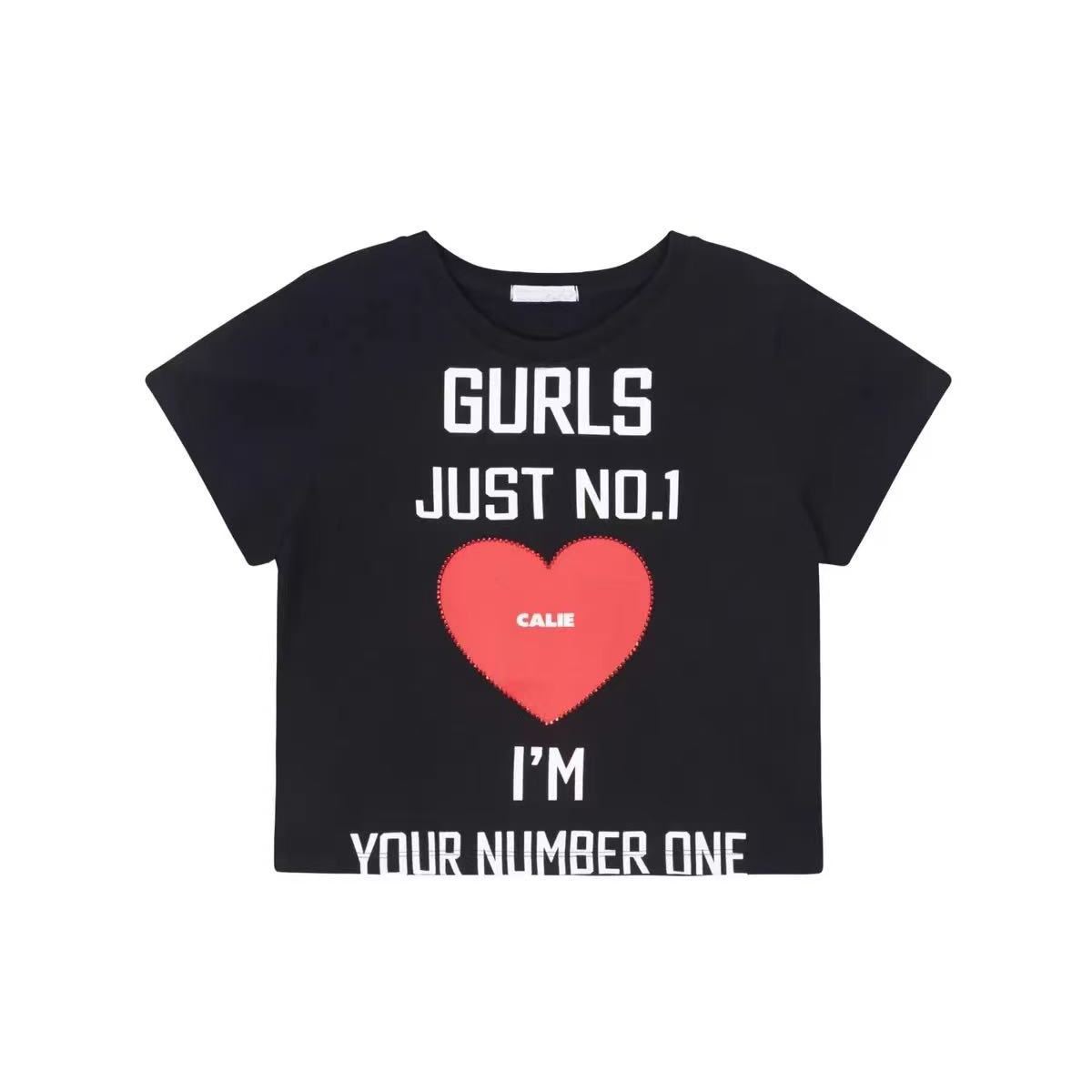 Aespa Karina Inspired GURLS JUST NO.1 Heart Print Short Sleeve Tee
