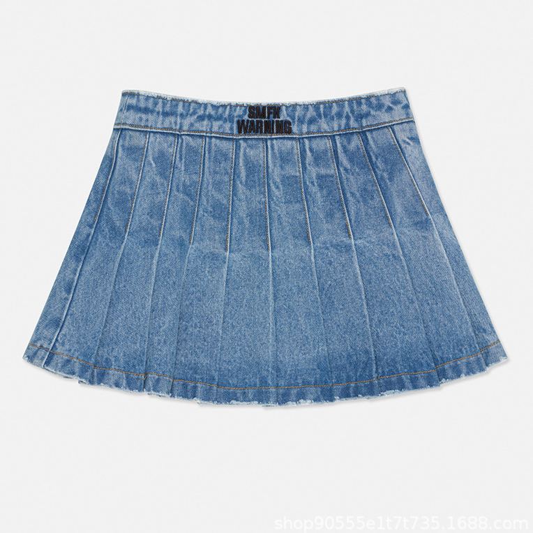 IVE JANG WONYOUNG inspired SMFK High Waist Distressed Denim Pleated A-Line Skirt Dress