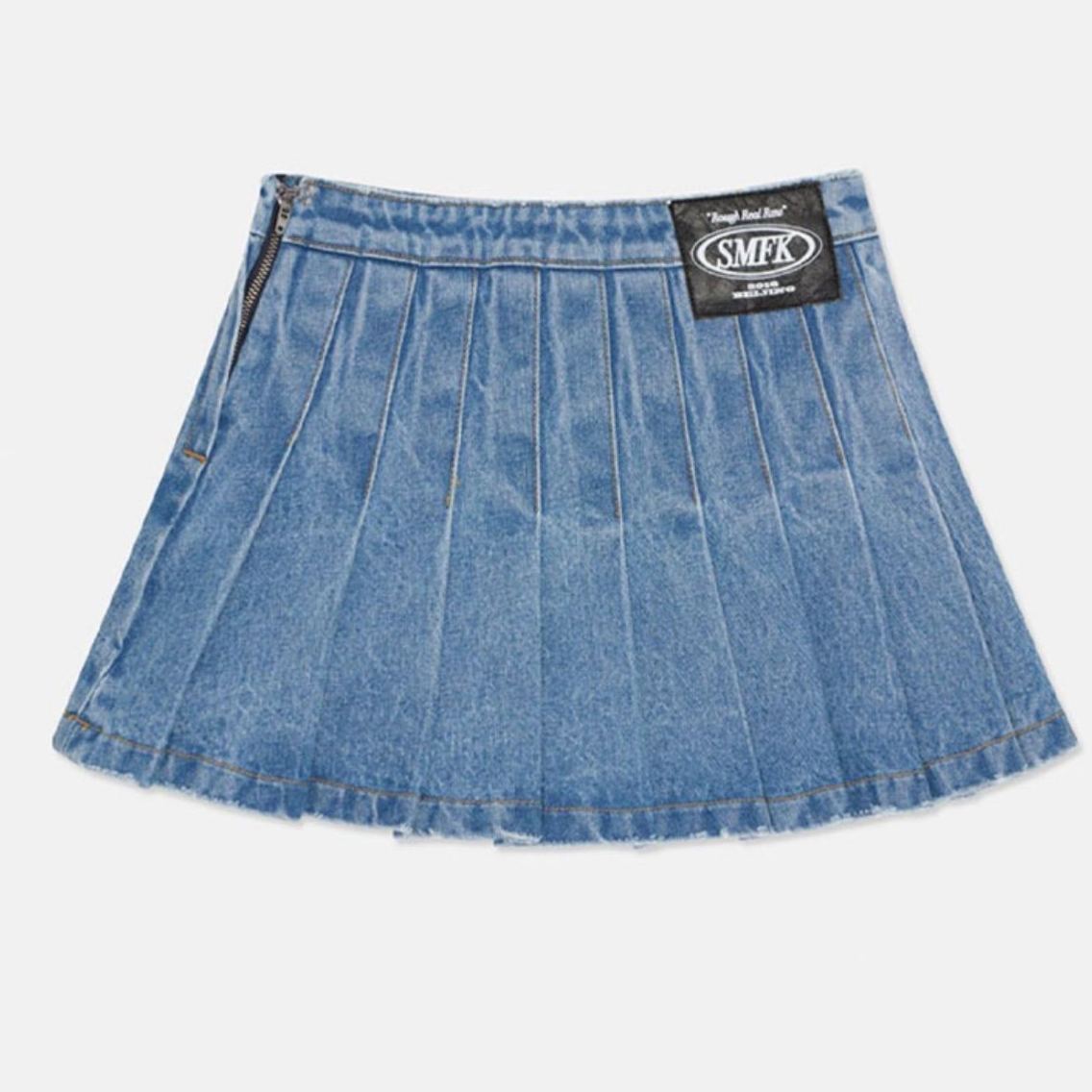 IVE JANG WONYOUNG inspired SMFK High Waist Distressed Denim Pleated A-Line Skirt Dress