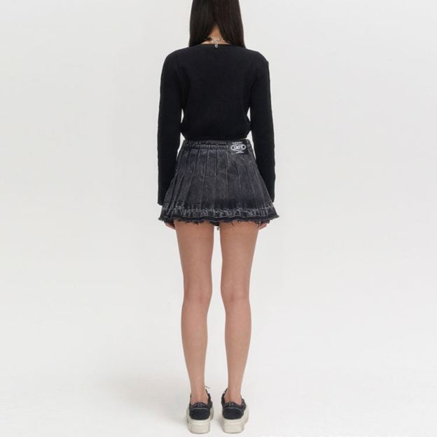 IVE JANG WONYOUNG inspired SMFK High Waist Distressed Denim Pleated A-Line Skirt Dress