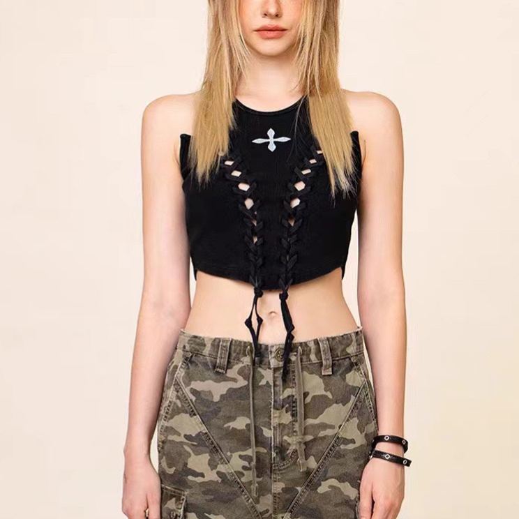 IVE JANG WONYOUNG inspired SMFK Deconstructed Baseball Tactical Vest Crop Top