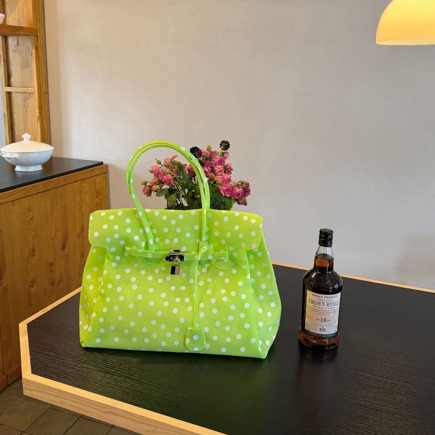 Green Polka Dot TPU Jelly Tote Bag jellyfirkin bag-jelly bag
