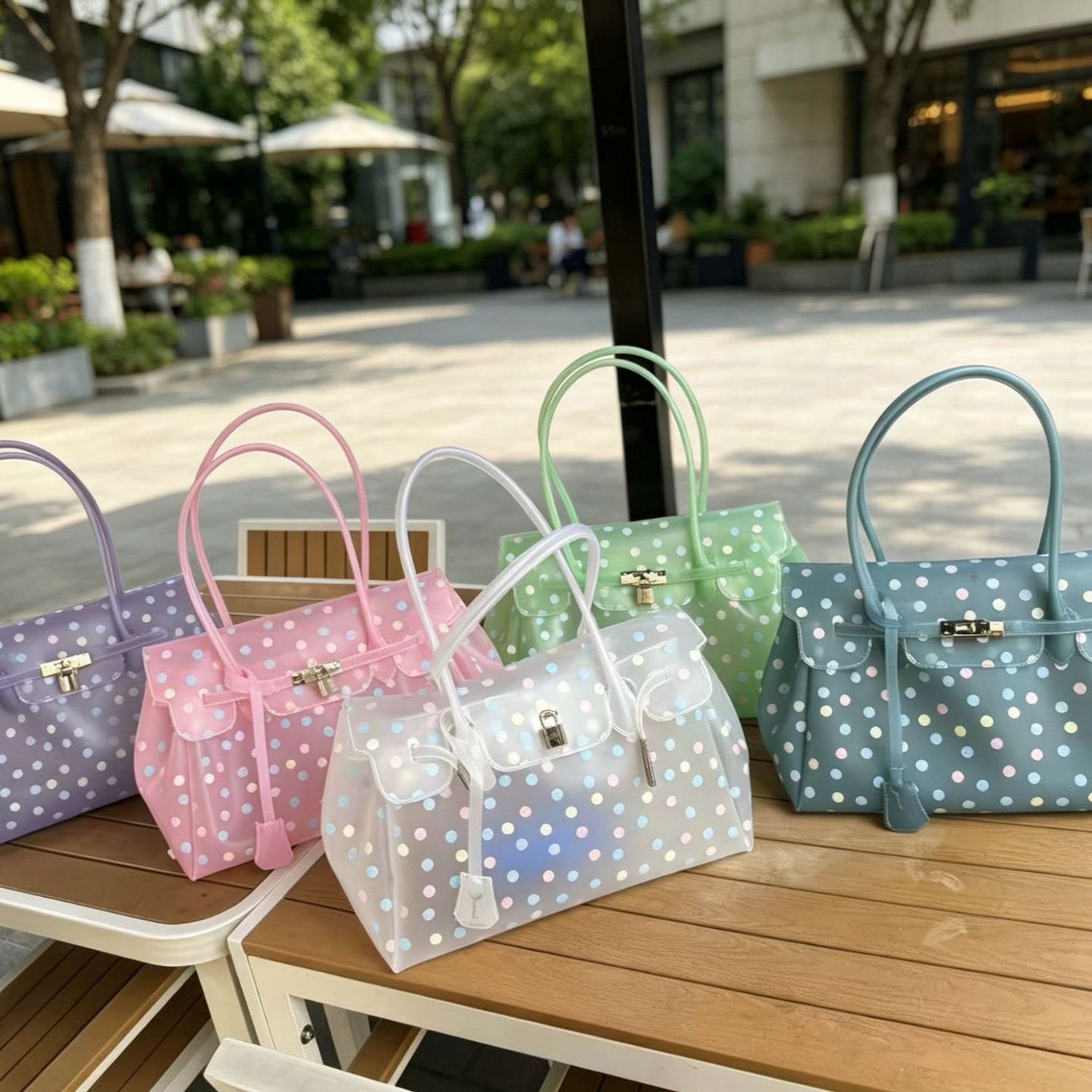 Horizontal Candy Polka Dot TPU Jelly Tote Bag jellyfirkin bag-jelly bag