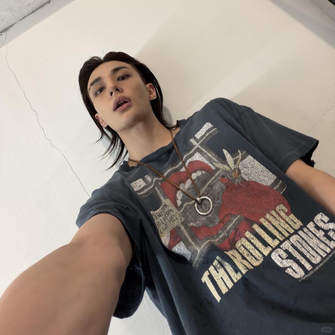 Straykids Hyunjin Inspired Rolling Stones Mosquito Tongue Distressed Vintage Tee-stray kids