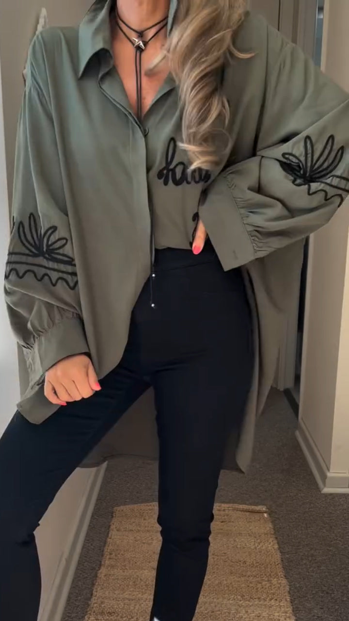 Casual Lapel Loose Dropped Shoulders Printed Shirt