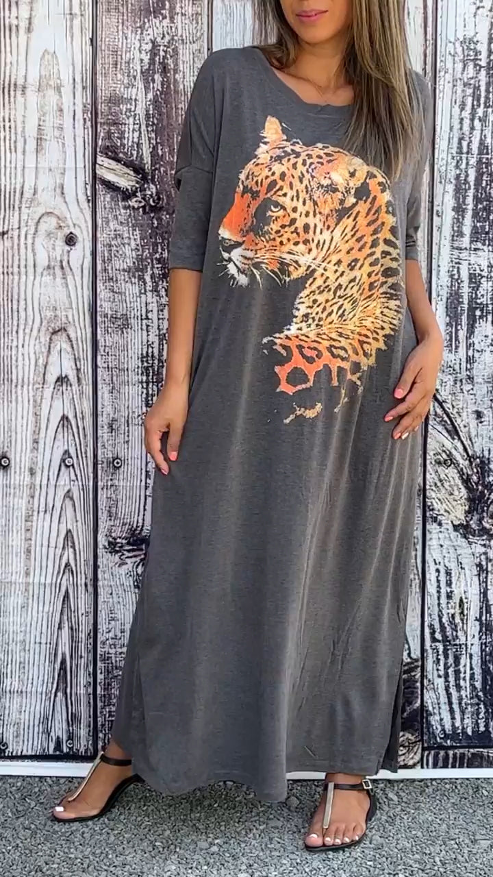 Ladies' Round Neck Printed Casual Commuting Dress
