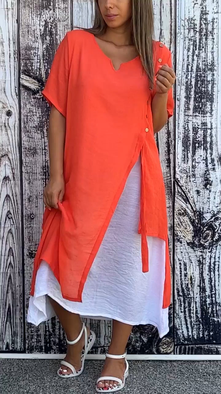 Women's V-neck Buttoned Irregular Casual Dress