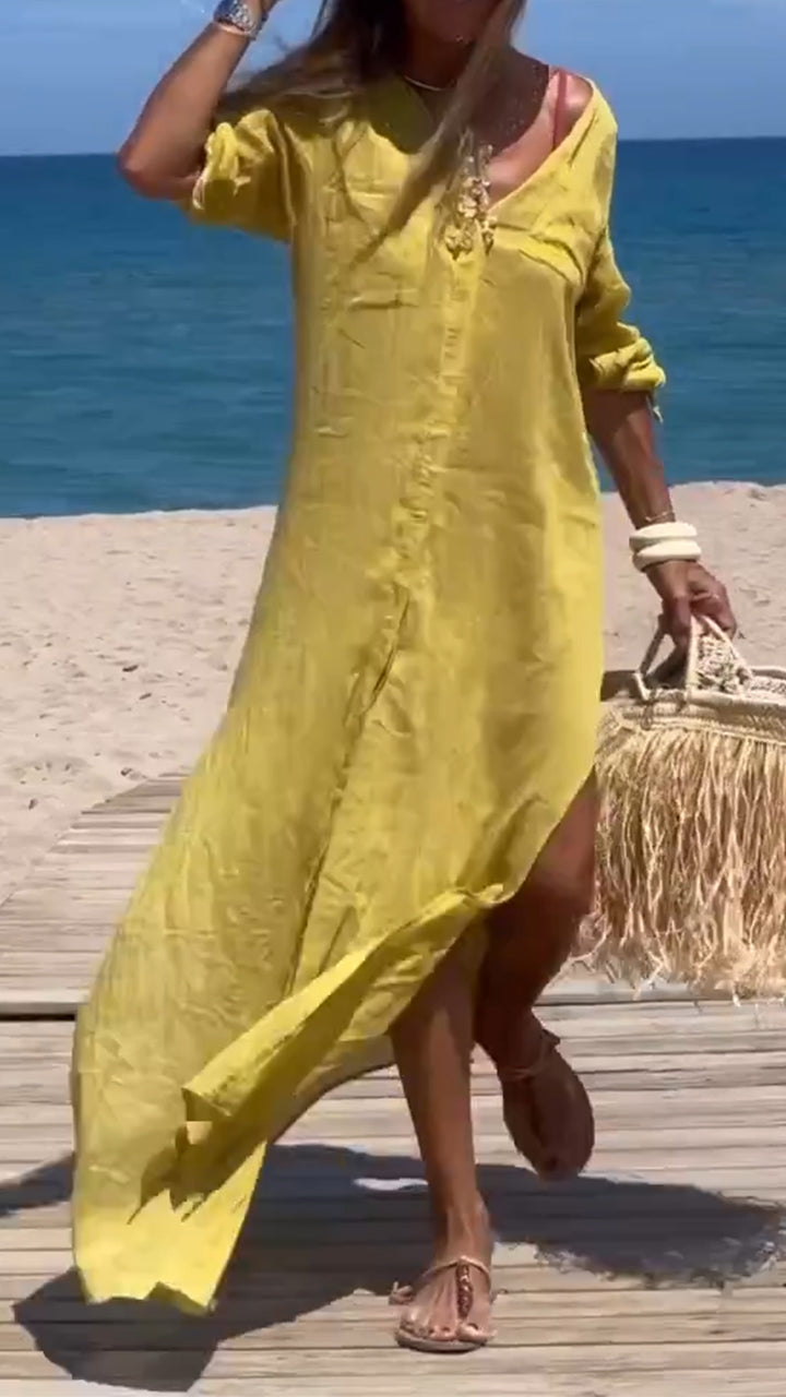 Ladies' V-neck Slit Casual Dress