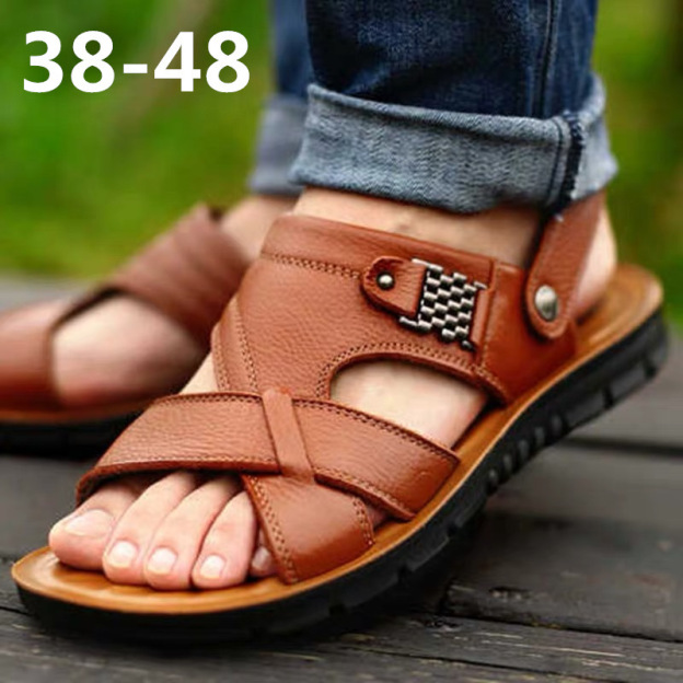 Men‘s Casual Comfy Soft Sole Non-Slip Closed Toe Leather Sandals