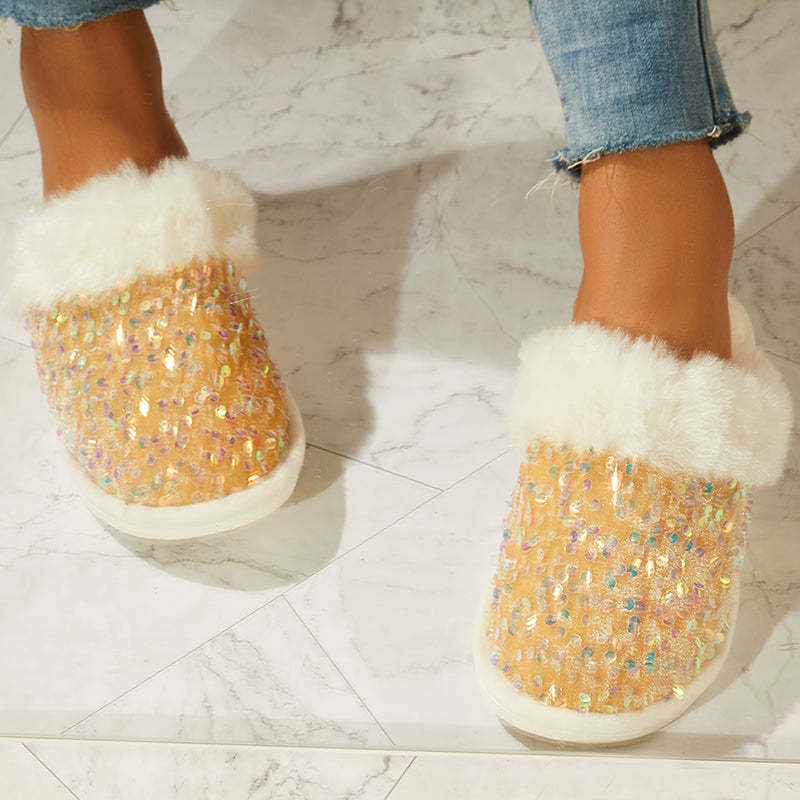Shiny Warm Faux Fur Mule Slipper Furry Soft Slip on Shoes