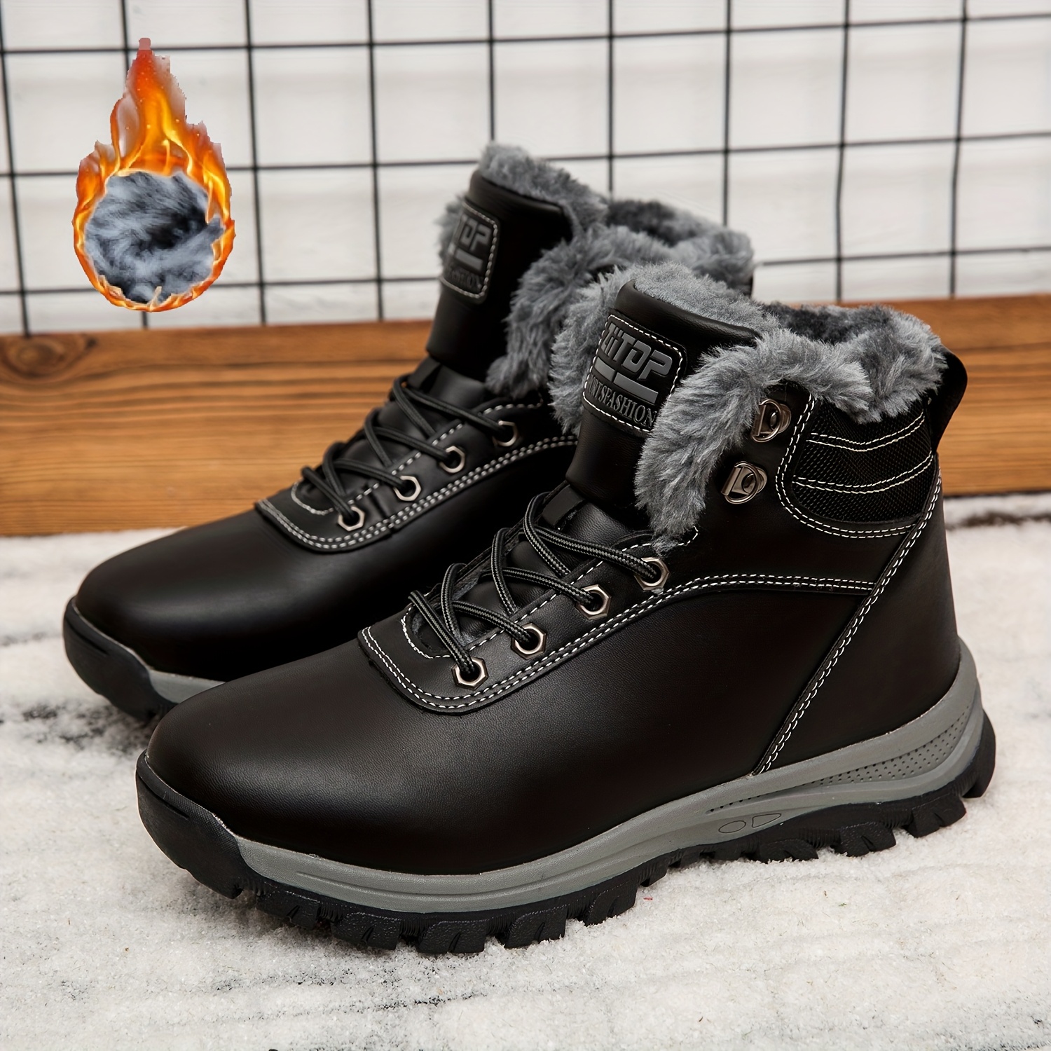 Men's Heavy-Duty Winter Ankle Boots Outdoor Trekking Shoes with Thick PU Sole & Warm