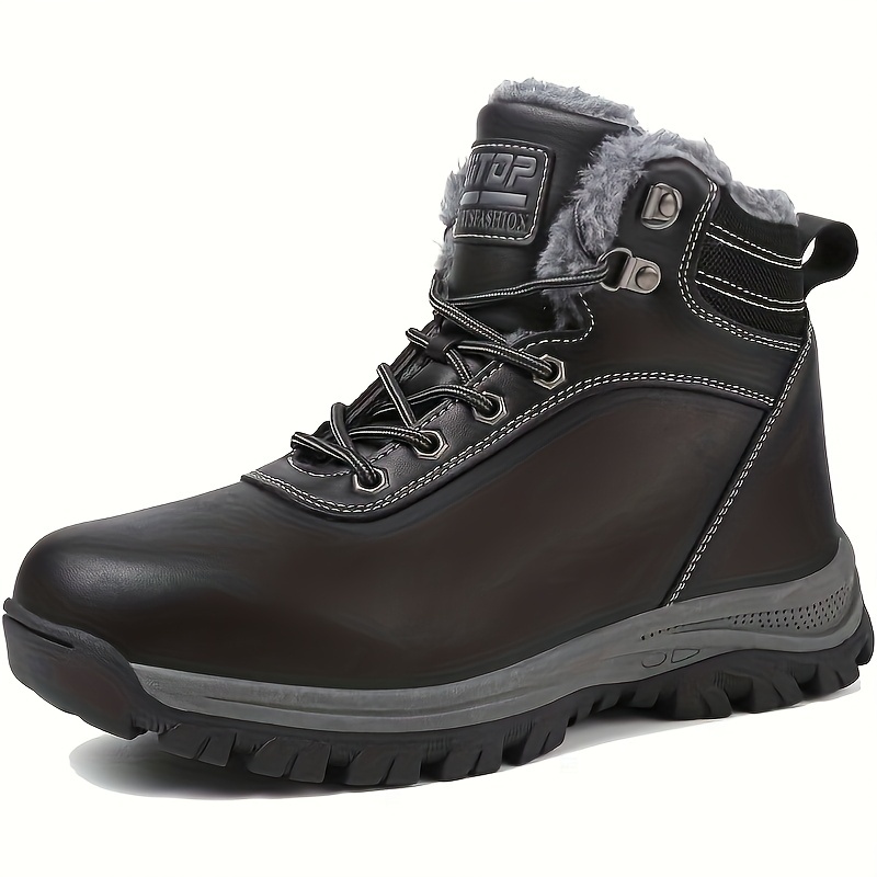 Men's Heavy-Duty Winter Ankle Boots Outdoor Trekking Shoes with Thick PU Sole & Warm