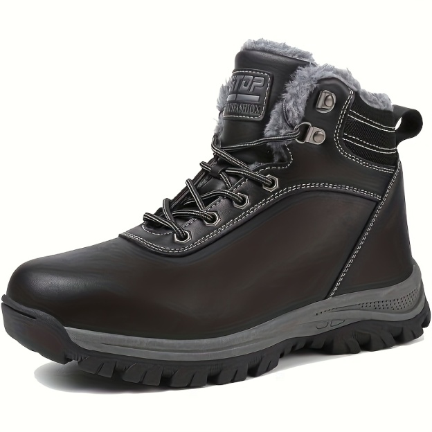 Men's Heavy-Duty Winter Ankle Boots Outdoor Trekking Shoes with Thick PU Sole & Warm