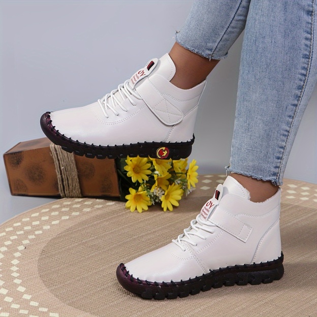 Women's Waterproof Fur Lined Velcro Boots, Casual & Comfy Ankle Boots