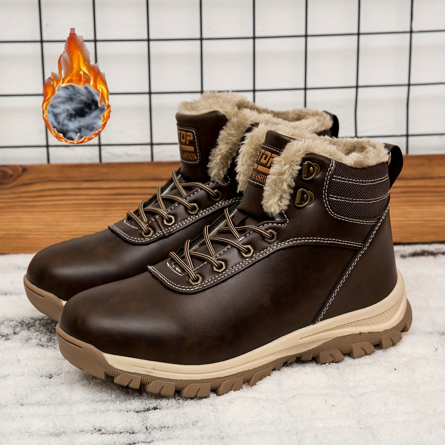 Men's Heavy-Duty Winter Ankle Boots Outdoor Trekking Shoes with Thick PU Sole & Warm