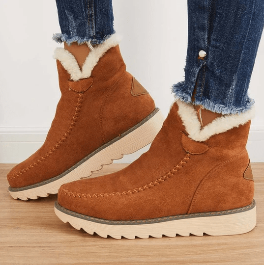 Cozy Winter Boots For Women, Slip-Or Design.Fleece Lining, Comfortable Sole, Wedge Heel