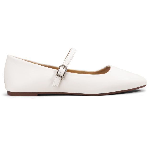 Women‘s Ballet Mary Jane Flats Shoes Comfortable Square Closed Toe Shoes with Latex Insole and Adjustable Strap 