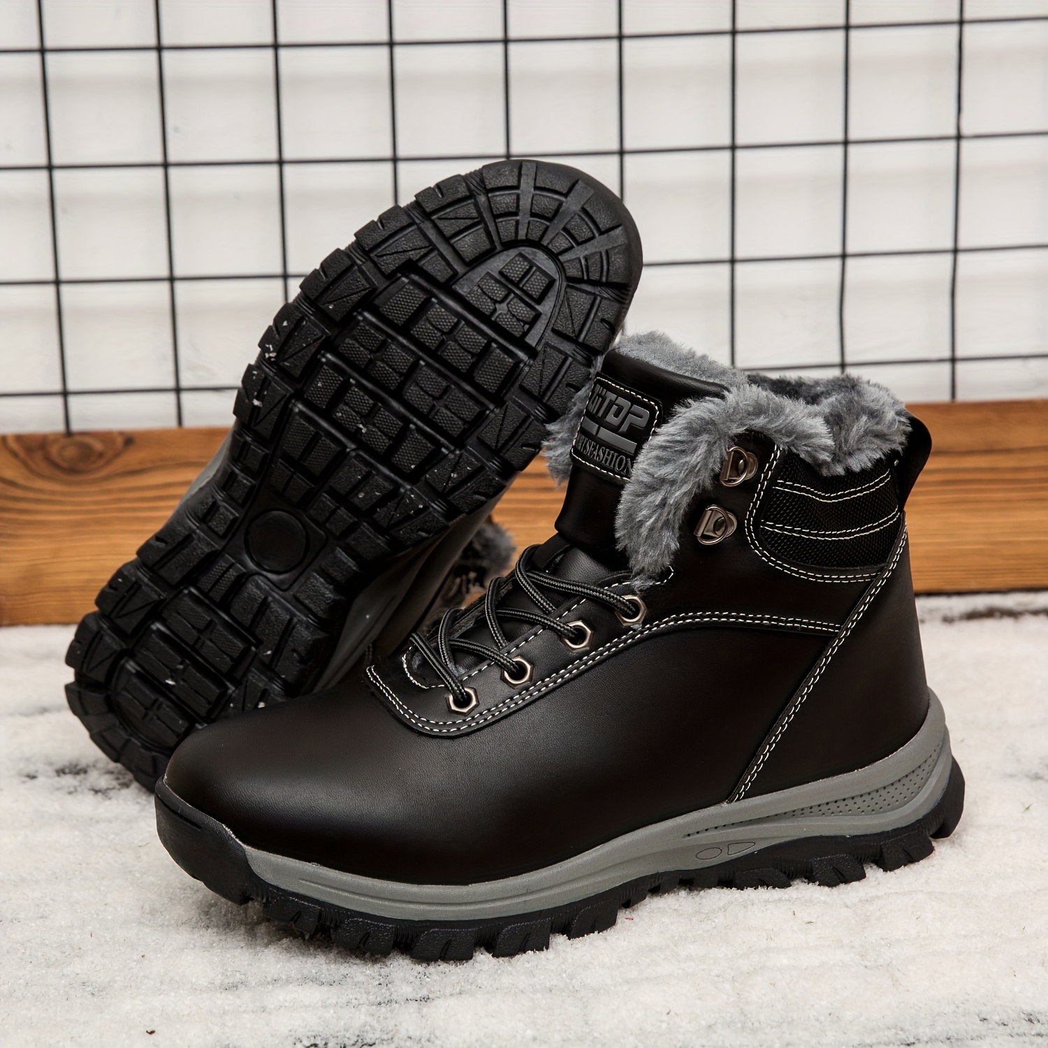 Men's Heavy-Duty Winter Ankle Boots Outdoor Trekking Shoes with Thick PU Sole & Warm