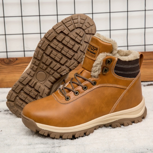 Men's Heavy-Duty Winter Ankle Boots Outdoor Trekking Shoes with Thick PU Sole & Warm