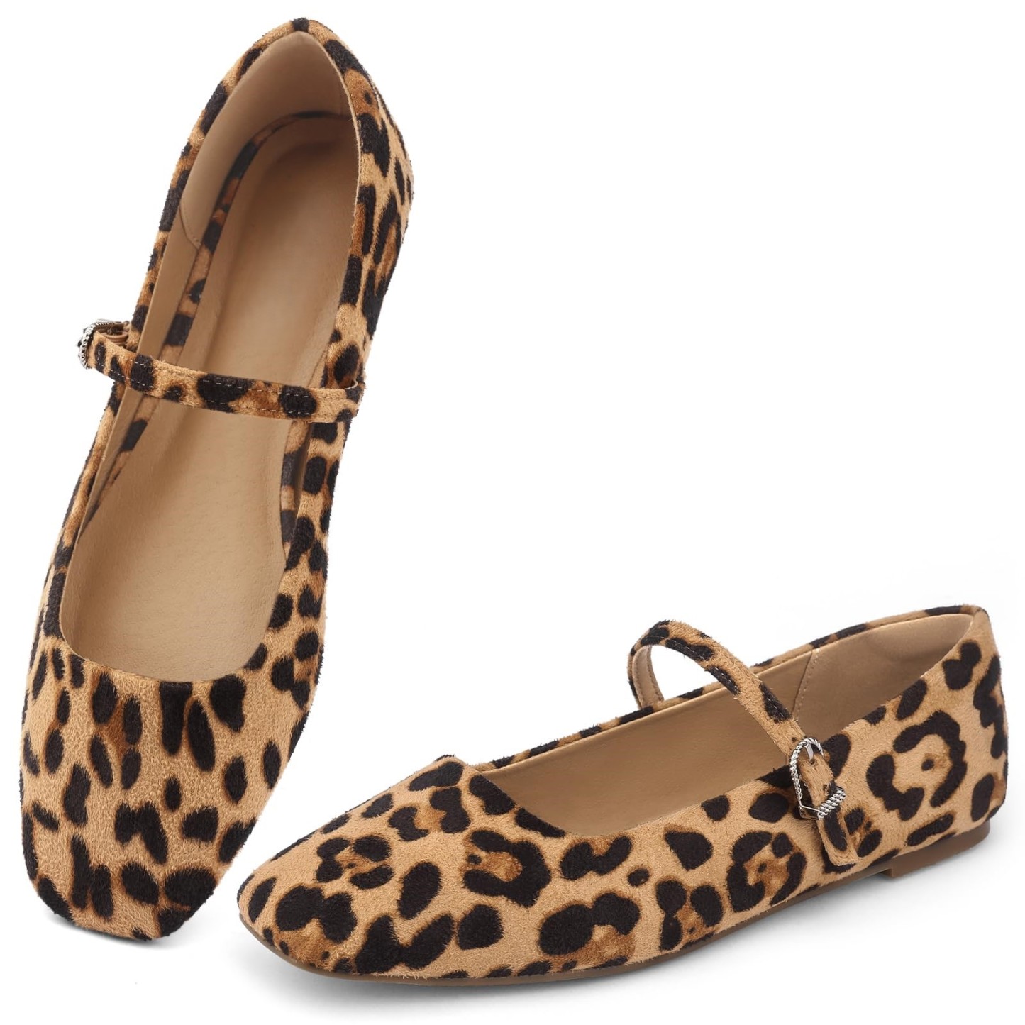 Ballet Mary Jane Flats Shoes - Comfortable Square Closed Toe Shoes with Latex Insole and Adjustable Strap 