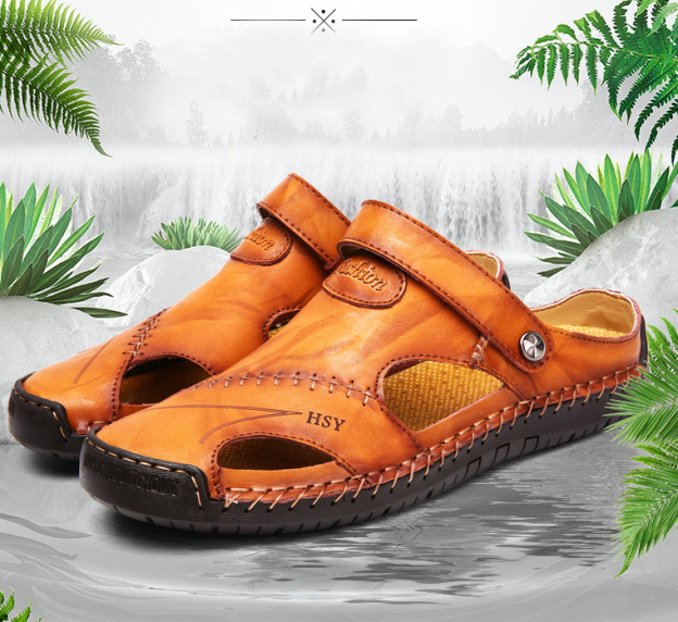 Mens Casual Comfy Soft Sole Non-Slip Closed Toe Leather Sandals