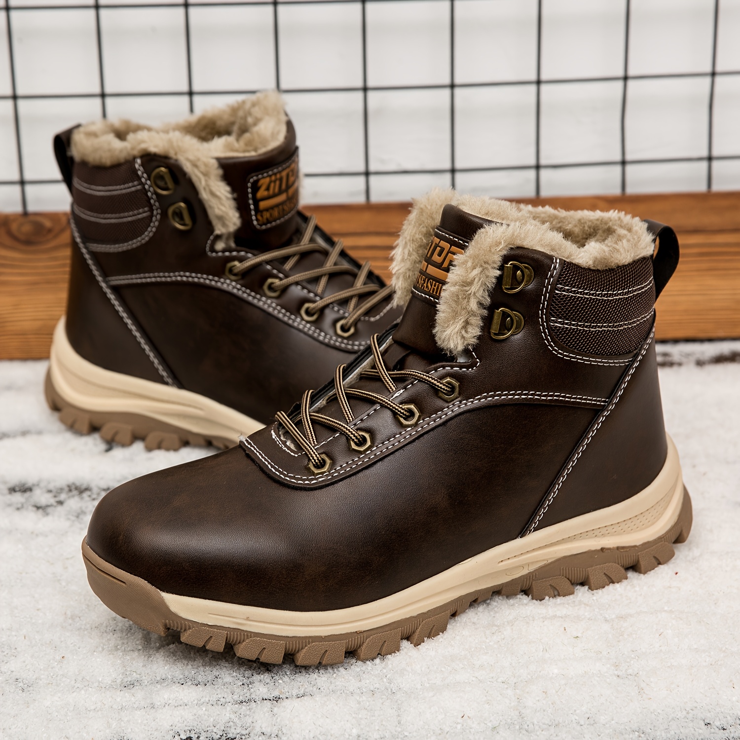 Men's Heavy-Duty Winter Ankle Boots Outdoor Trekking Shoes with Thick PU Sole & Warm