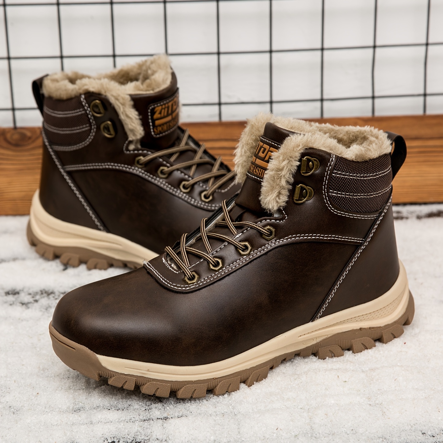 Men's Heavy-Duty Winter Ankle Boots Outdoor Trekking Shoes with Thick PU Sole & Warm