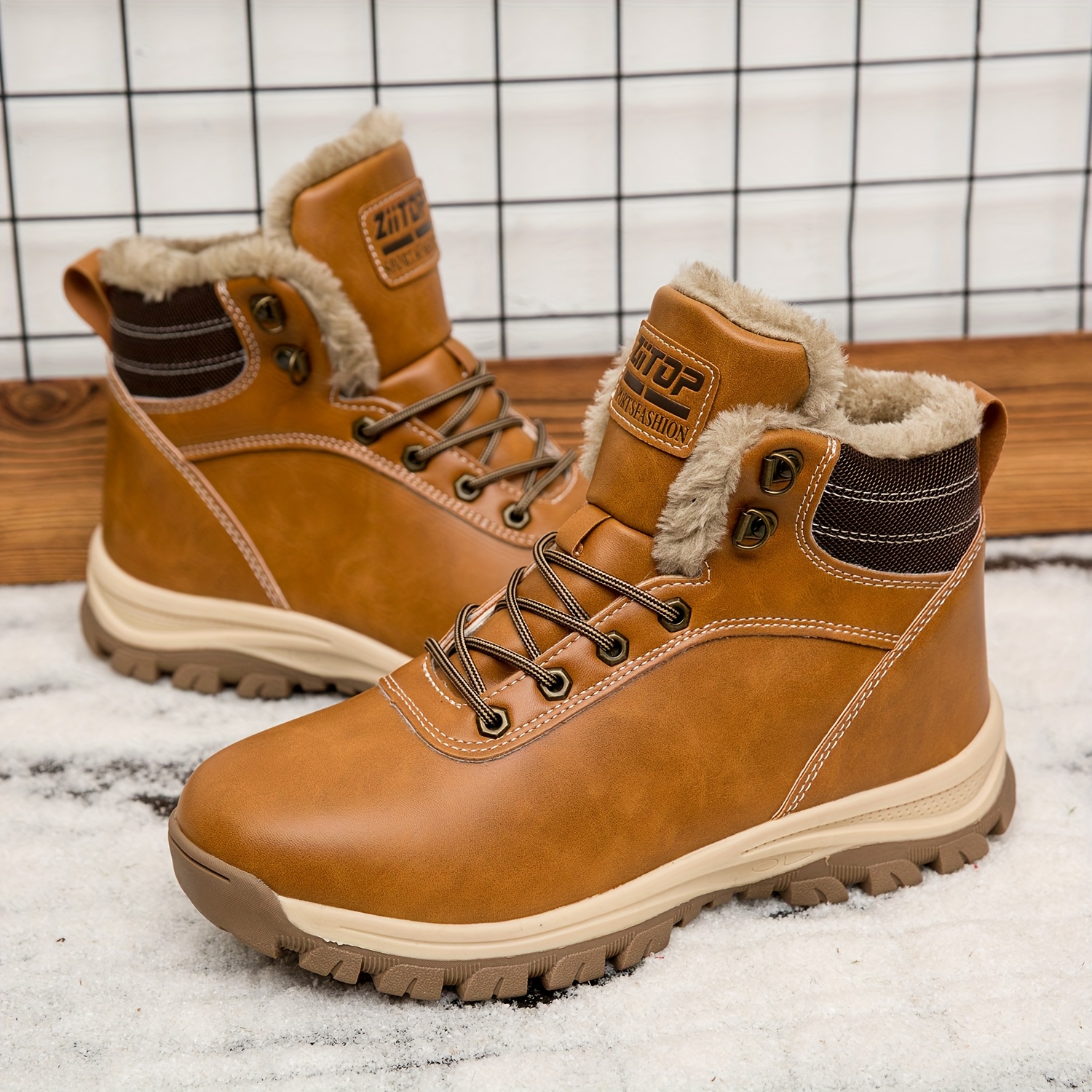 Men's Heavy-Duty Winter Ankle Boots Outdoor Trekking Shoes with Thick PU Sole & Warm