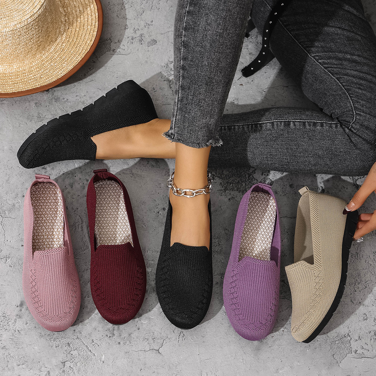 Women's Knitted Lightweight Loafers, Non-slip Flat Loafers