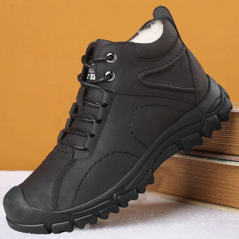 Men's Leather Winter Snow Boots - Warm Fur Lined Waterproof Sneakers 