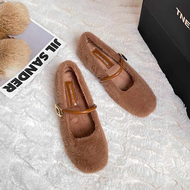 Plush Square Closed Toe Ballet Flats 