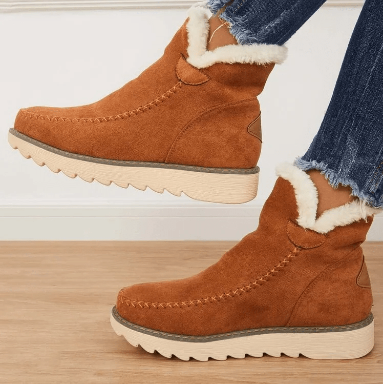 Cozy Winter Boots For Women, Slip-Or Design.Fleece Lining, Comfortable Sole, Wedge Heel
