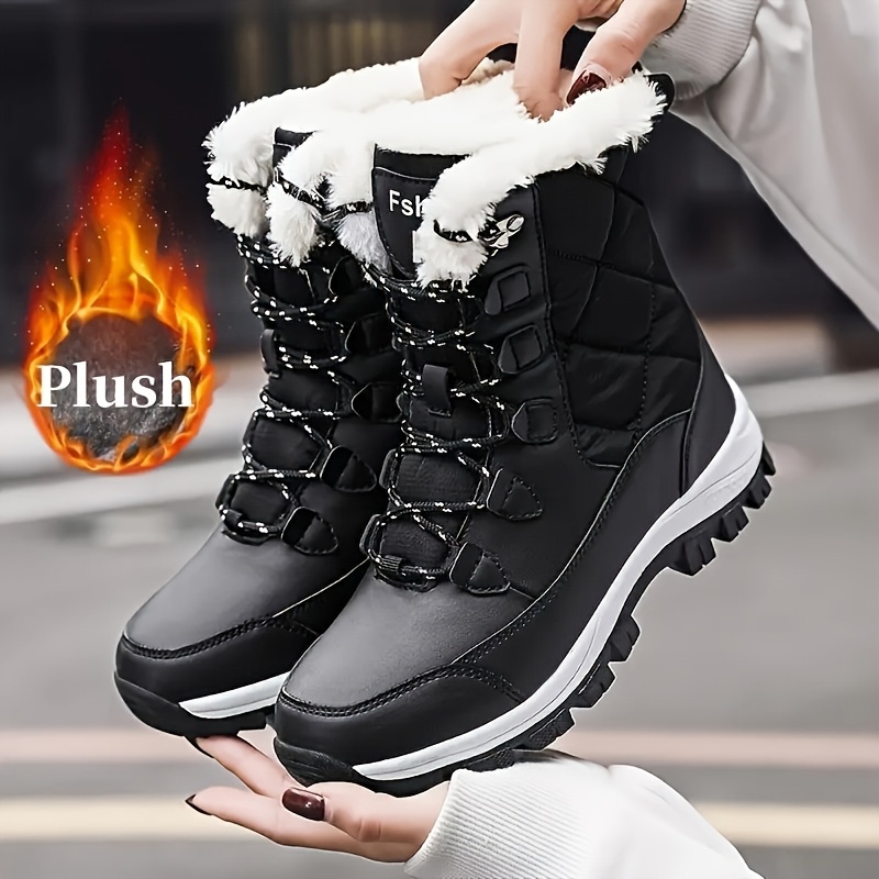 Women's Winter Snow Boots PU Cover Upper with Fleece Lining Waterproof