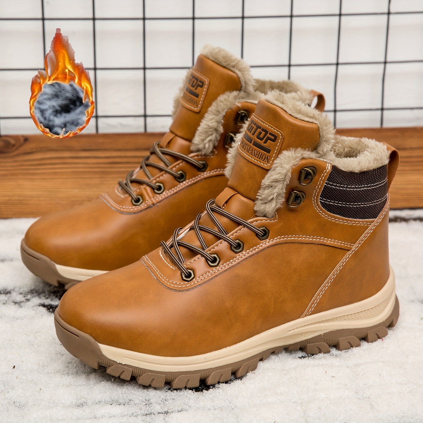 Men's Heavy-Duty Winter Ankle Boots Outdoor Trekking Shoes with Thick PU Sole & Warm