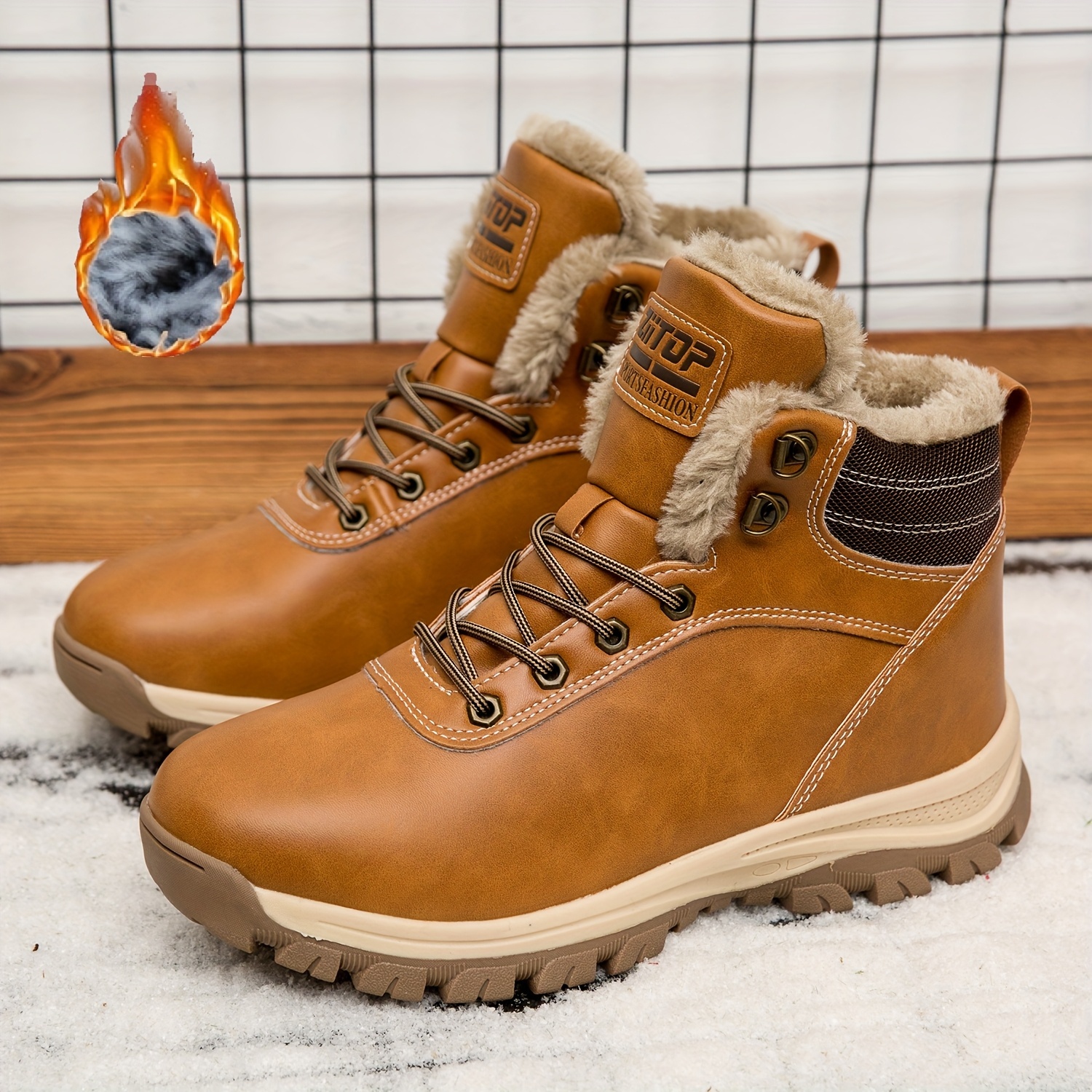 Men's Heavy-Duty Winter Ankle Boots Outdoor Trekking Shoes with Thick PU Sole & Warm