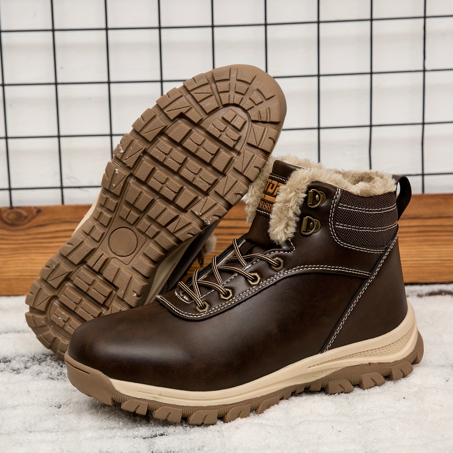 Men's Heavy-Duty Winter Ankle Boots Outdoor Trekking Shoes with Thick PU Sole & Warm