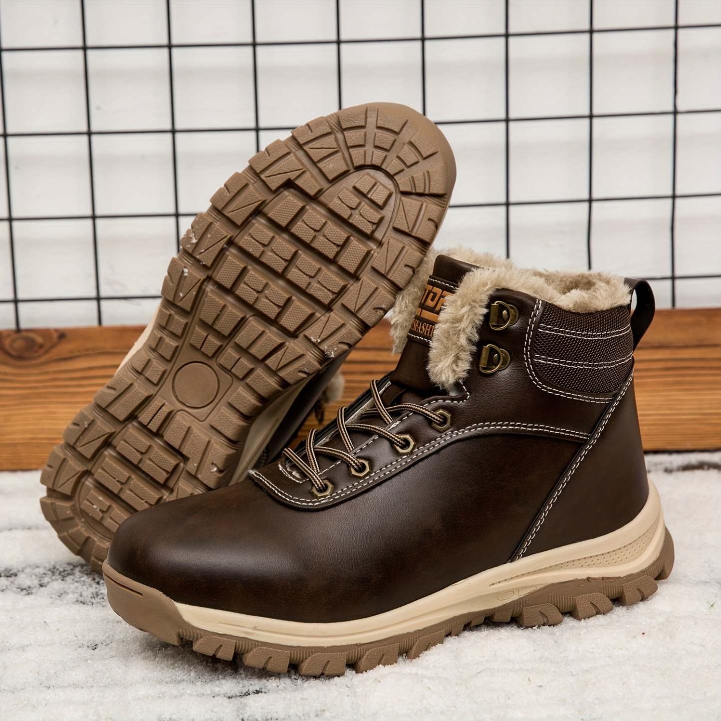 Men's Heavy-Duty Winter Ankle Boots Outdoor Trekking Shoes with Thick PU Sole & Warm