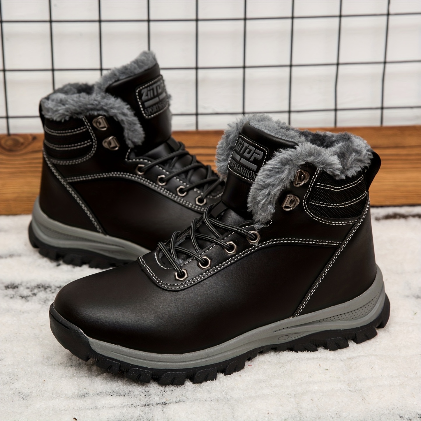 Men's Heavy-Duty Winter Ankle Boots Outdoor Trekking Shoes with Thick PU Sole & Warm