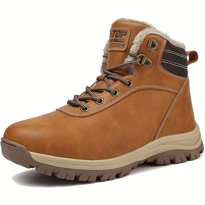 Men's Heavy-Duty Winter Ankle Boots Outdoor Trekking Shoes with Thick PU Sole & Warm