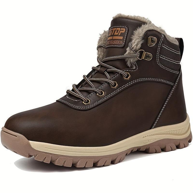 Men's Heavy-Duty Winter Ankle Boots Outdoor Trekking Shoes with Thick PU Sole & Warm