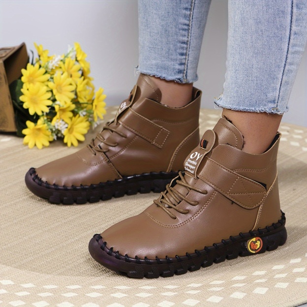Women's Waterproof Fur Lined Velcro Boots, Casual & Comfy Ankle Boots