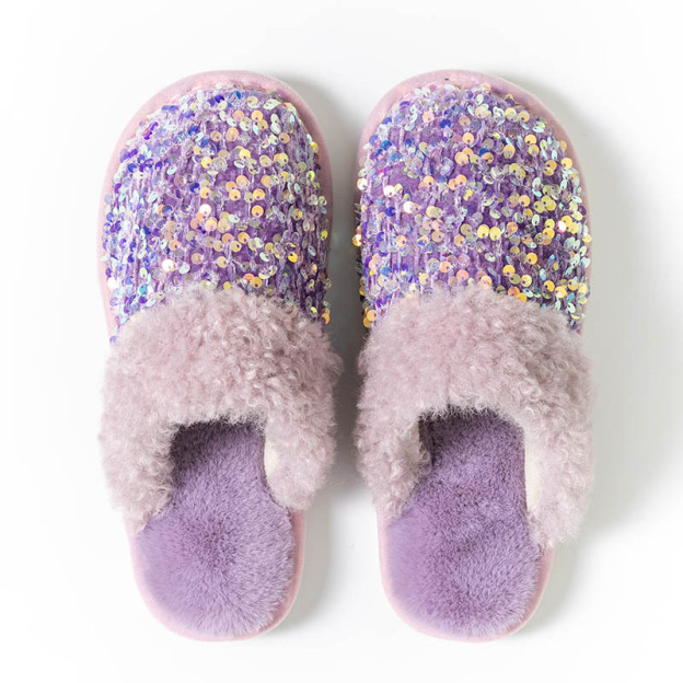Shiny Warm Faux Fur Mule Slipper Furry Soft Slip on Shoes