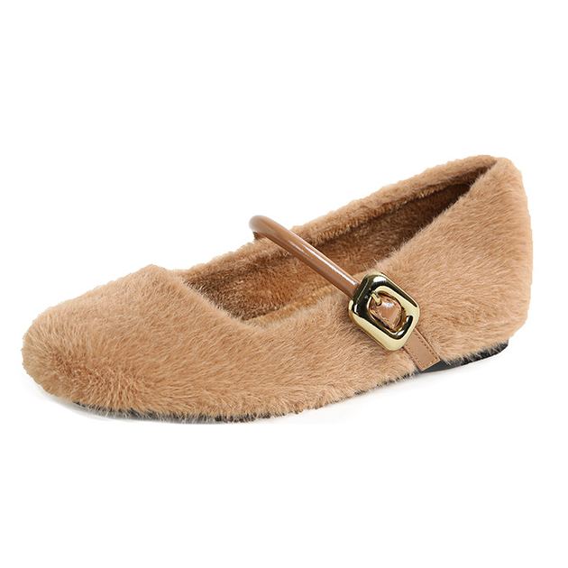 Plush Square Closed Toe Ballet Flats 