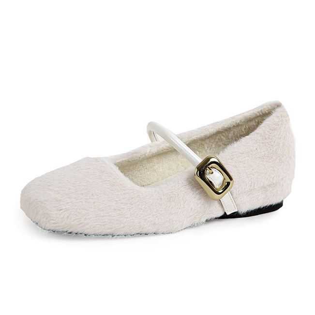 Plush Square Closed Toe Ballet Flats 