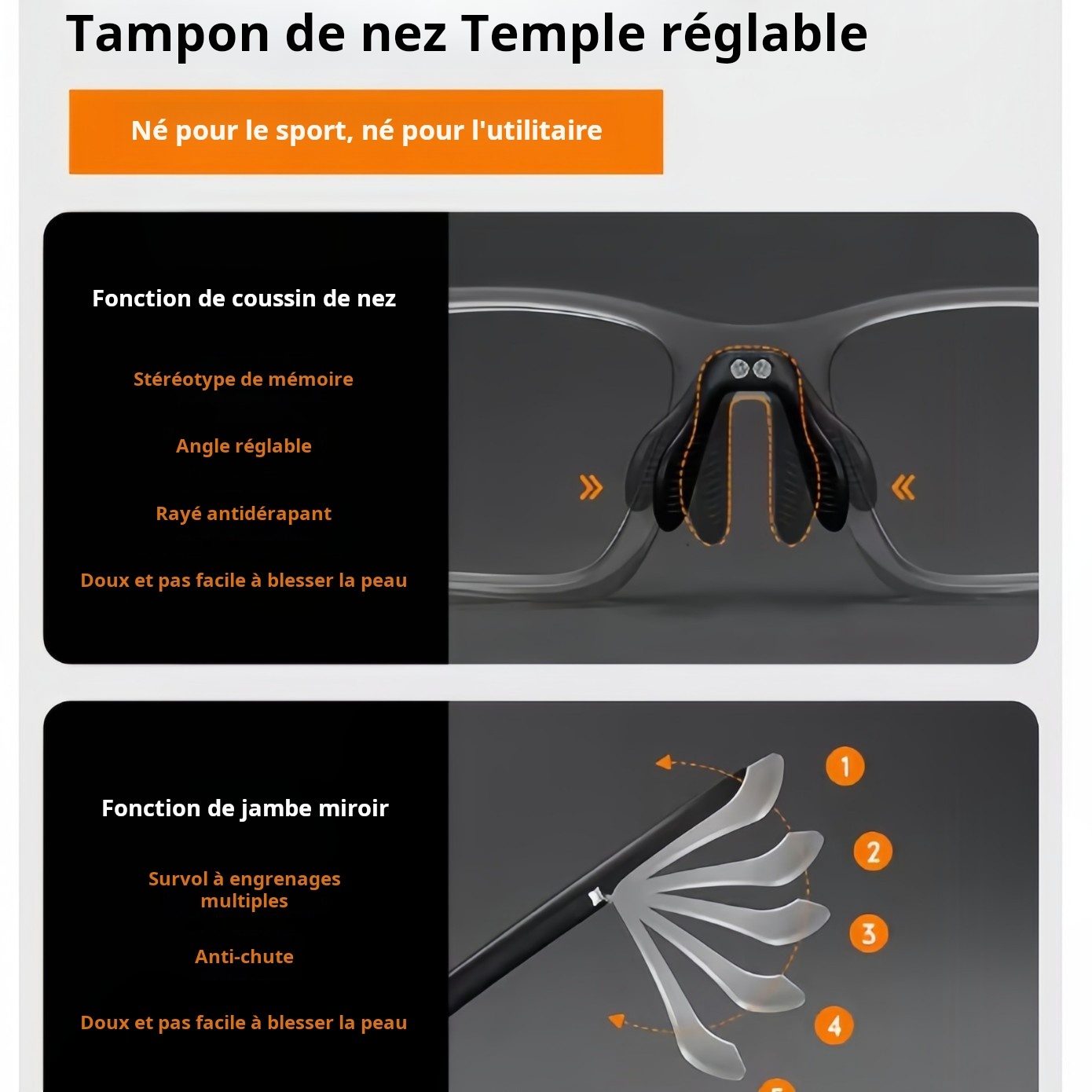 LUNETTES DE LECTURE PHOTOCHROMIQUES ULTRA-LÉGÈRES POUR LE SPORT ET LES ACTIVITÉS DE PLEIN AIR, AVEC BRANCHES AJUSTABLES