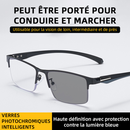LUNETTES DE LECTURE MULTIFOCALES EN TITANE PHOTOCHROMIQUES PROGRESSIVES DOUBLE LUMIÈRE ANTI-LUMIÈRE BLEUE